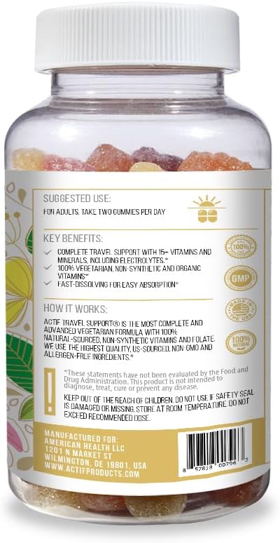 ACTIF Travel Mega Support – Complemento de Viaje con 15+ Vitaminas y Minerales, 90 Gomitas