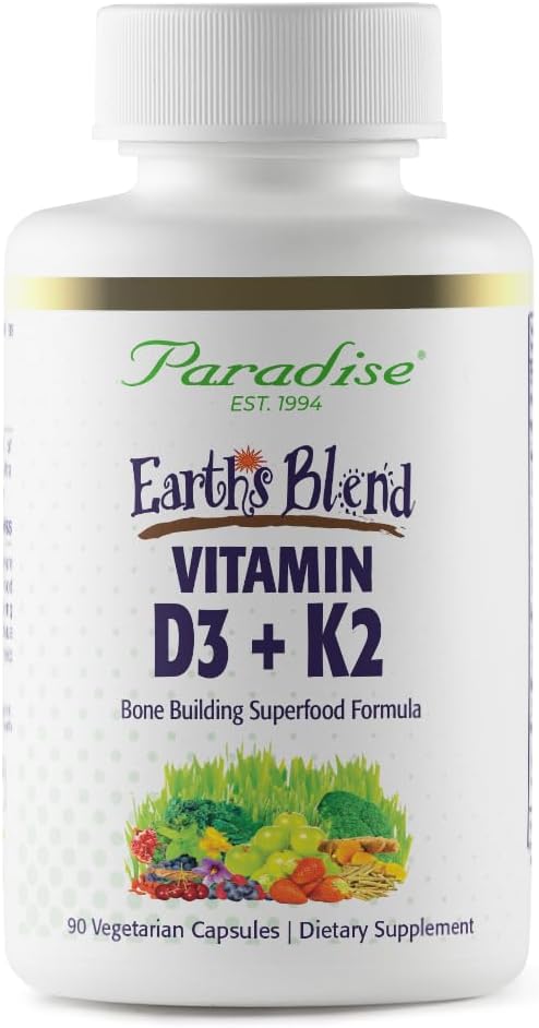 Paradise Herbs Earth's Blend Vitamina D3 + K2, Base de Superalimentos, Probióticos y Verduras Alcalinizantes Orgánicas, Bayas, 90 Cápsulas Vegetales