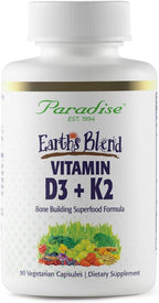 Paradise Herbs Earth's Blend Vitamina D3 + K2, Base de Superalimentos, Probióticos y Verduras Alcalinizantes Orgánicas, Bayas, 90 Cápsulas Vegetales