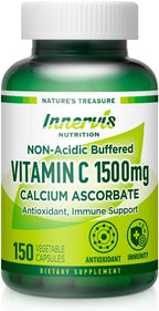 Vitamina C Tamponada 1500 mg - Ascorbato de Calcio, No Ácida, Favorable para el Estómago - 150 Cápsulas Vegetales