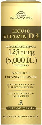 Solgar Vitamina D3 Líquida 125 mcg (5000 UI), 59 ml - Sabor Naranja Natural