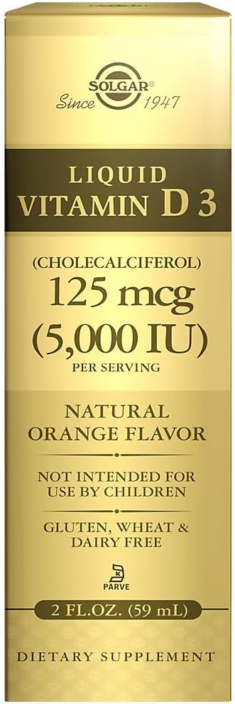 Solgar Vitamina D3 Líquida 125 mcg (5000 UI), 59 ml - Sabor Naranja Natural