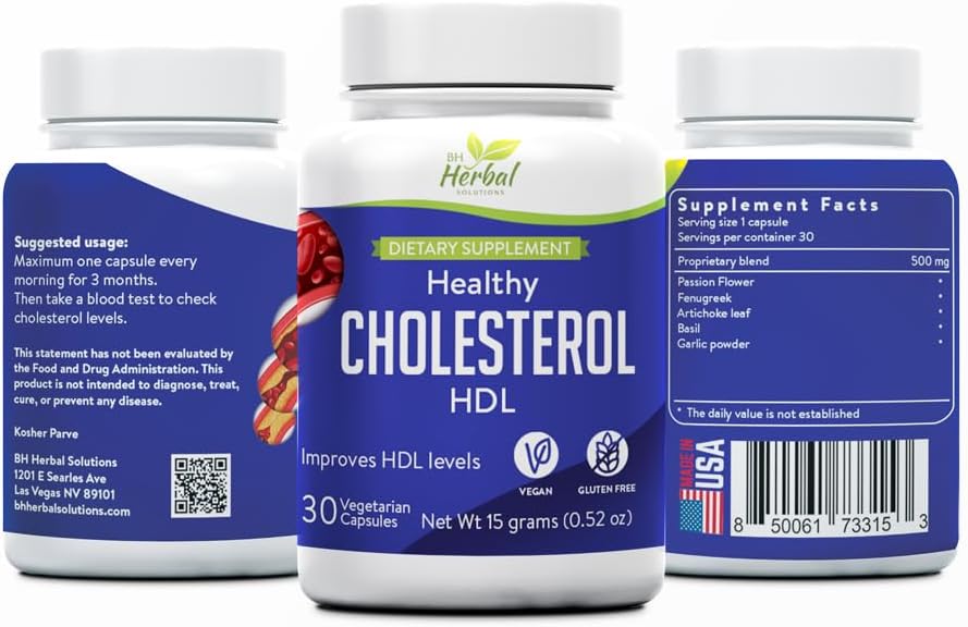 Healthy HDL - Suplemento de Colesterol para Niveles Saludables de HDL - 100% Herbal y Natural