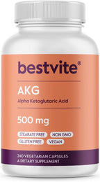 BESTVITE AKG (Ácido Alfa-Cetoglutárico) 1000mg por Dosis - 240 Cápsulas Vegetarianas
