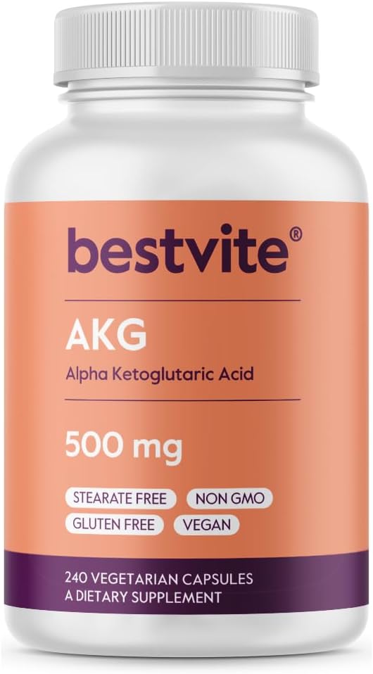 BESTVITE AKG (Ácido Alfa-Cetoglutárico) 1000mg por Dosis - 240 Cápsulas Vegetarianas