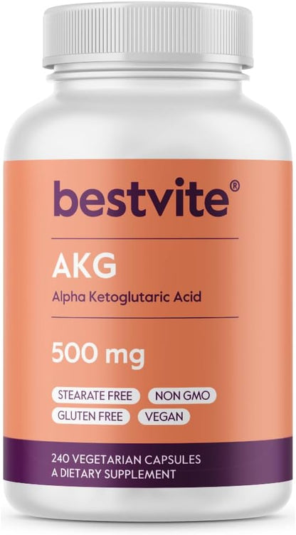 BESTVITE AKG (Ácido Alfa-Cetoglutárico) 1000mg por Dosis - 240 Cápsulas Vegetarianas – Image 1