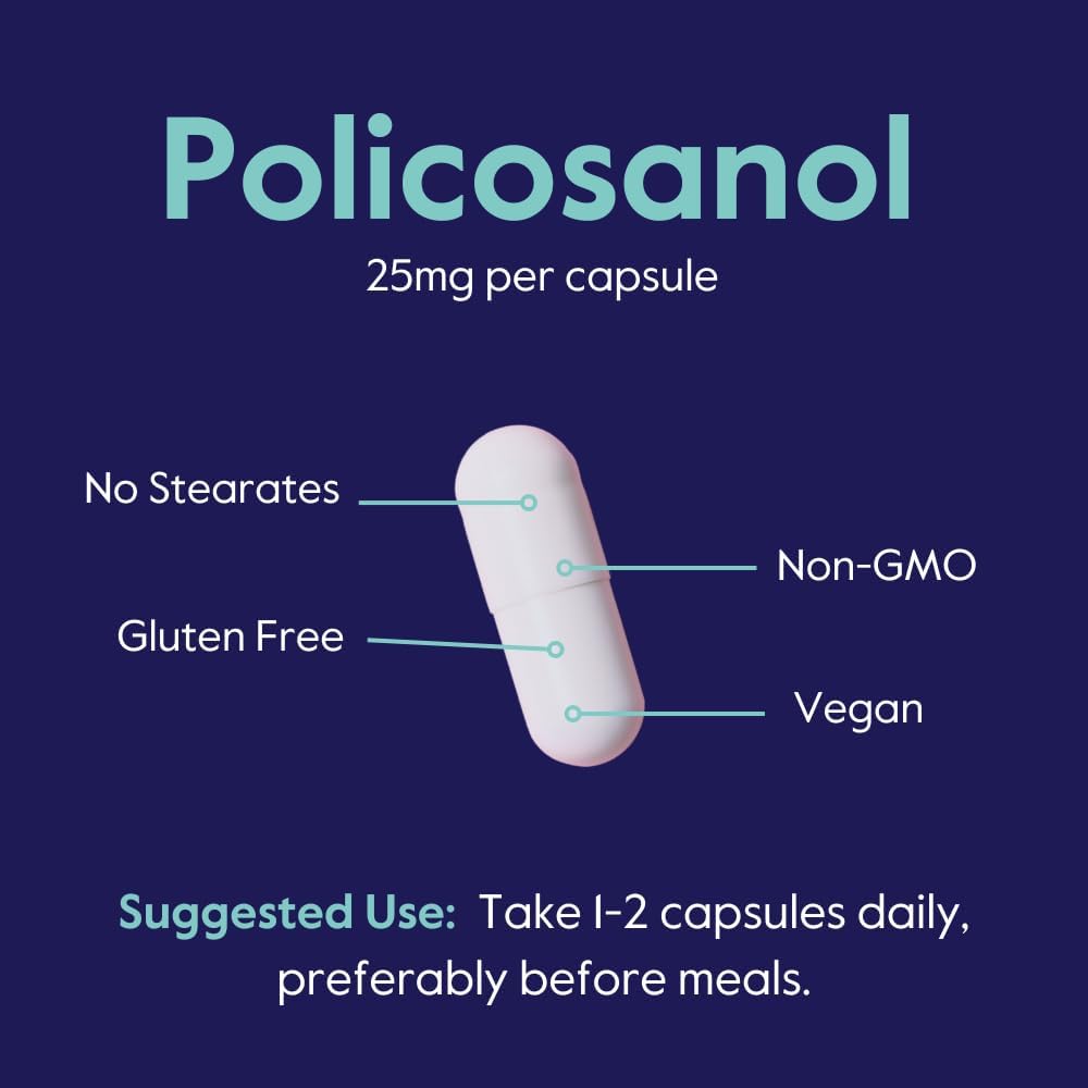 BESTVITE Policosanol 25mg (180 Cápsulas Vegetales) - Sin Estearatos - Vegano - No Transgénico - Sin Gluten