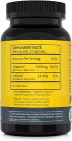 Suplemento de Vitamina C No Ácida 1500 mg con Calcio - Suave para el Estómago - 100 Cápsulas - CGM Labs