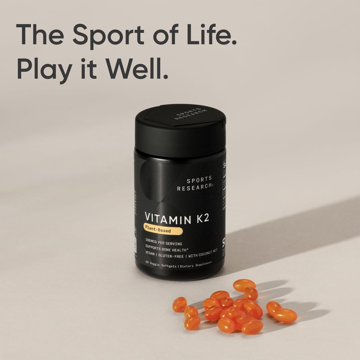 Sports Research® Vitamina K2 como MK-7 100mcg con Aceite MCT de Coco - 60 Cápsulas Vegetales Veganas