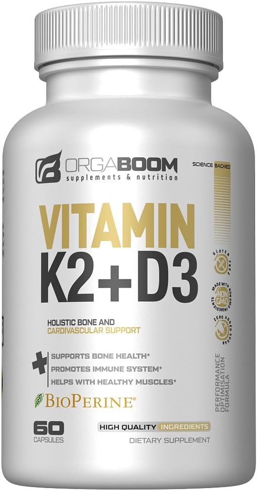 Vitamina D3 K2 con Calcio - 5000 UI + 100 mcg MK7, 60 Cápsulas - Orgaboom