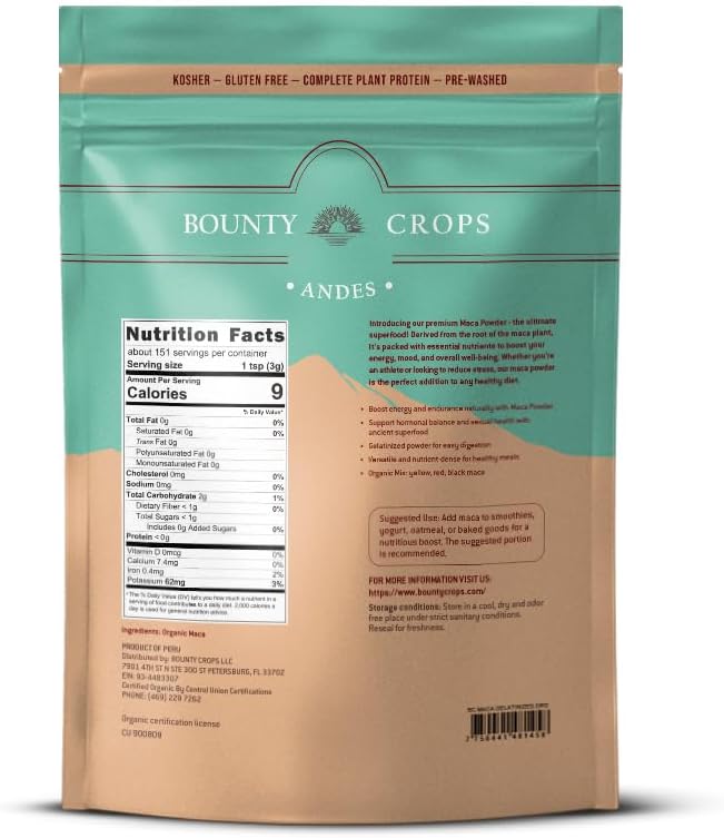 Bounty Crops Organic Maca Powder Gelatinized 24 Oz (680 g)
