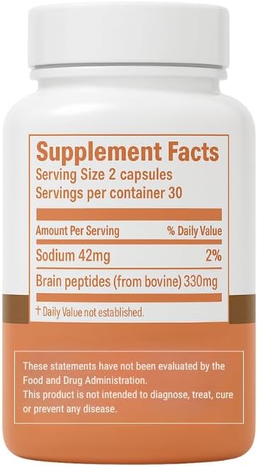 Nootropic Brain Supplement – Péptidos de Cerebro Bovino para Enfoque, Memoria y Claridad Mental – Apoyo Cognitivo Ancestral – Pasto Argentino, Non-GMO – 60 Cápsulas