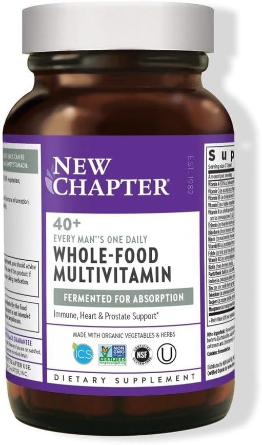 New Chapter Multivitamínico para Hombres 40+ Una Vez al Día, Fermentado con Probióticos, Palma Enana Americana, Vitaminas B, Vitamina D3 - 24 Comprimidos