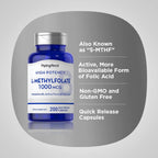 Piping Rock L-Metilfolato 1000 mcg - 200 Cápsulas - Forma Activa de Ácido Fólico - No-GMO, Sin Gluten