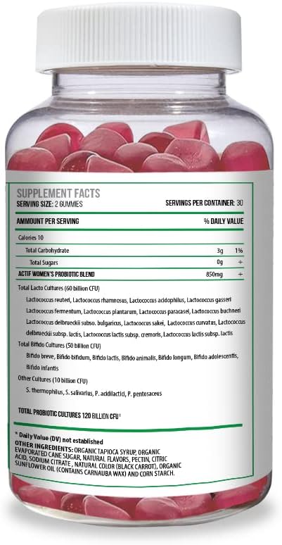 ACTIF Women’s Probiotic Gummies Maximum Strength 120 Billion CFU - 60 Gomitas Sabor Fresa