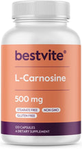 BESTVITE L-Carnosina 500 mg por cápsula (120 cápsulas) Sin rellenos - Sin estearatos - No transgénico - Sin gluten