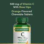 Nature's Bounty Vitamina C, Apoyo para un Sistema Inmunitario Saludable, 500 mg de Vitamina C con Escaramujo, 90 Comprimidos Masticables