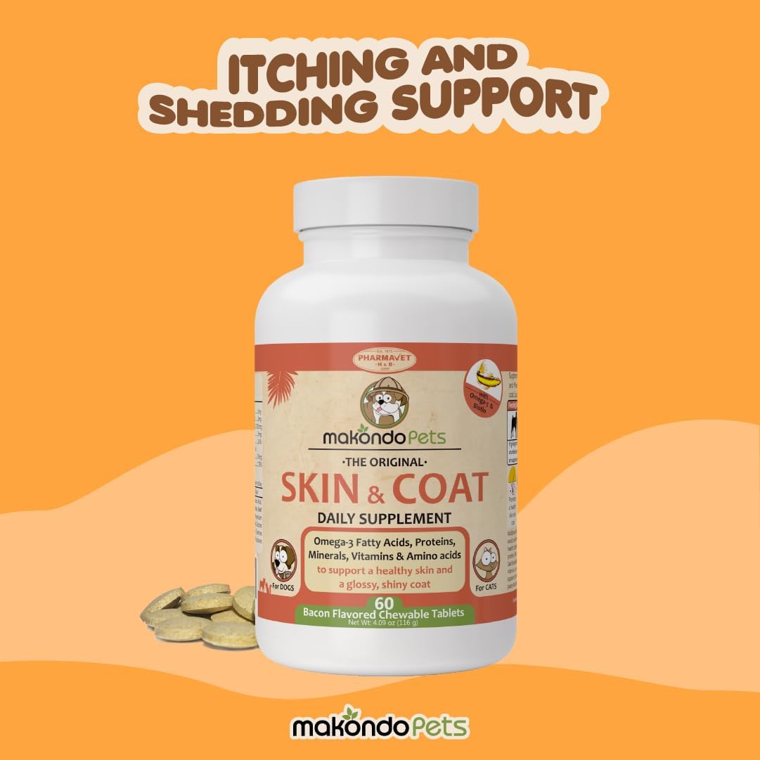 Makondo Pets - Suplemento de Aceite de Pescado y Omega 3 para Perros y Gatos - Piel y Pelaje - 120 Comprimidos (Pack de 2)
