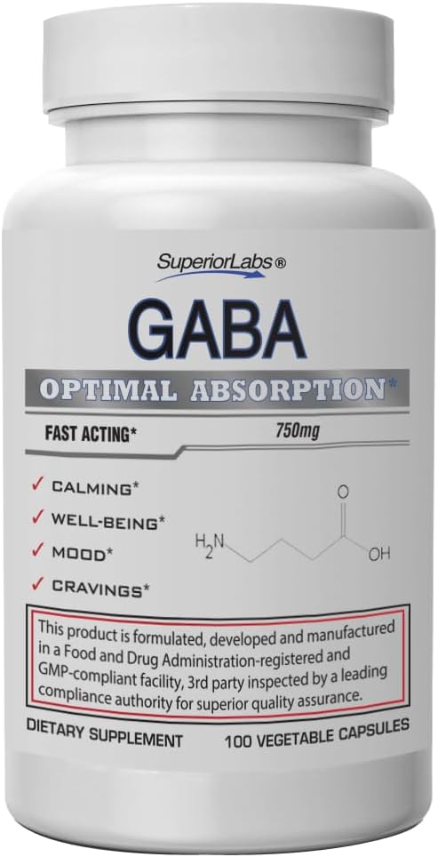 Suplemento GABA 750mg de Superior Labs - Ácido Gamma-Aminobutírico Puro