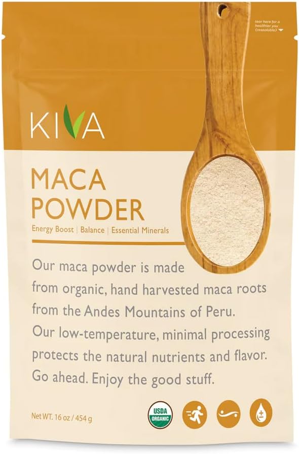 Kiva Maca Orgánica en Polvo – Raíz de Maca Peruana Pura, Superalimento para Energía, 454 g