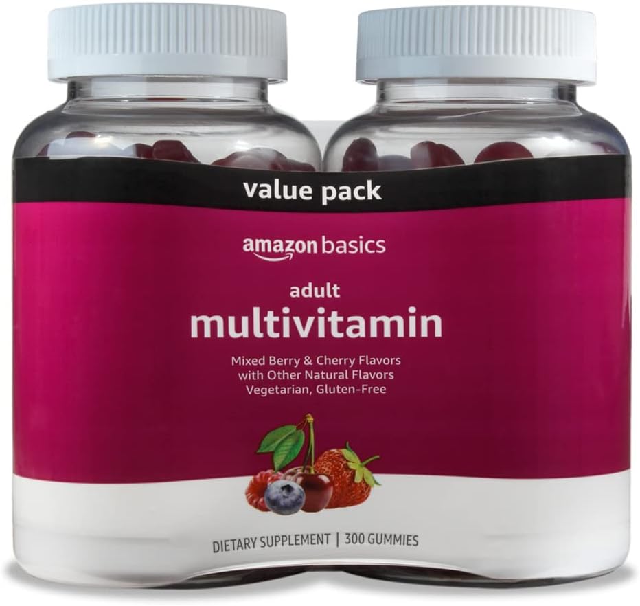 Multivitamínico en Gominolas para Adultos, Sabores Frutos del Bosque y Cereza, 300 Gominolas (2 Envases de 150)