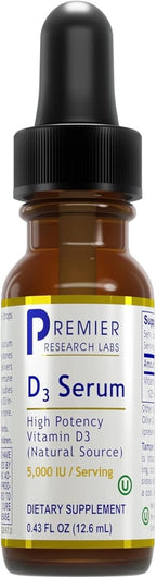 Premier Research Labs Vitamin D3 Serum - Liquid Vitamin D Drops 5000 IU, High Potency - 0.43 fl oz