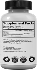 Research Labs Liposomal NMNH (Alternativa a NMN) 500mg por dosis | 60 Cápsulas (Dihidronicotinamida Mononucleótido) Suplemento NAD+