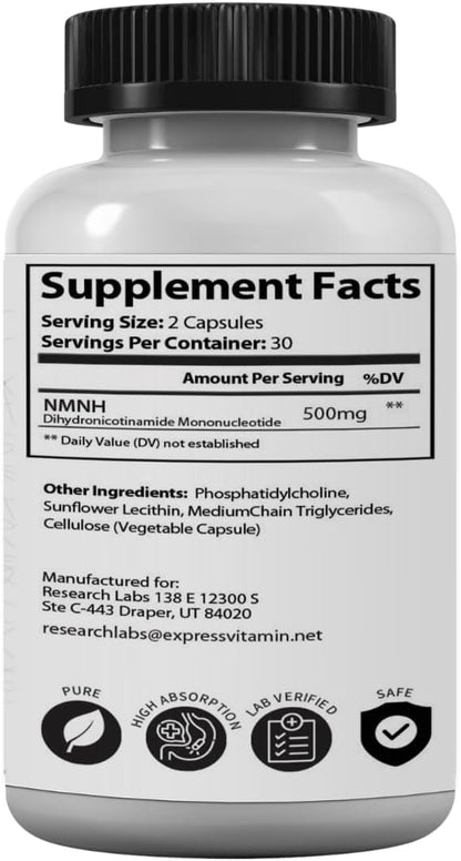 Research Labs Liposomal NMNH (Alternativa a NMN) 500mg por dosis | 60 Cápsulas (Dihidronicotinamida Mononucleótido) – Image 5