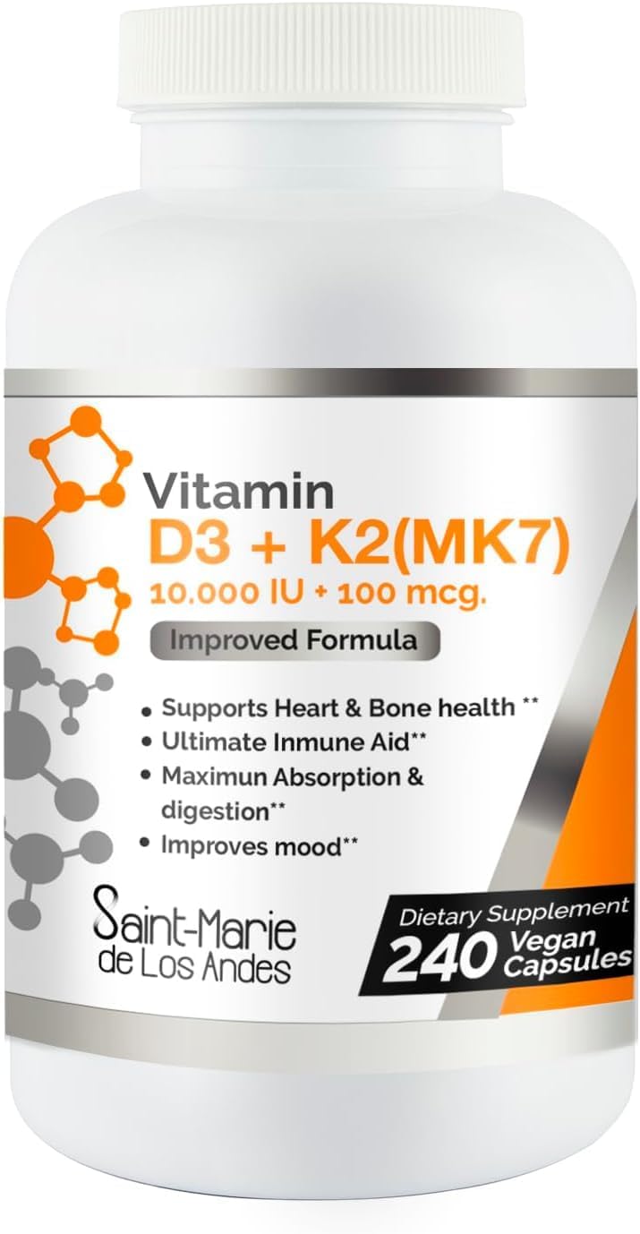 Saint-Marie de los Andes – Vitamina D3 10.000 UI con K2 MK-7 100 mcg – 240 Cápsulas (8 Meses)