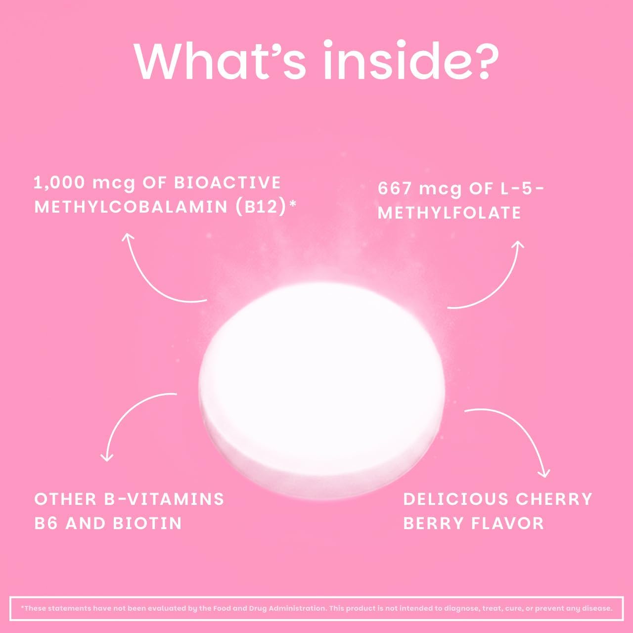 EZ Melts Energía, Memoria y Estado de Ánimo - Suplemento de Vitaminas B con Vitamina B12, B6, Folato y Biotina - Sin OMG y Vegano - Cherry Berry - 60 Comprimidos Bucodispersables (60 Dosis)