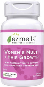 EZ Melts Women's Multi + Hair Growth - Multivitamínico Diario para Mujeres - Apoya la Energía y Reduce la Caída del Cabello - No-GMO y Vegano - Sabor Melocotón - 60 Comprimidos (30 Dosis)