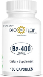 Bio-Tech Pharmacal B2-400, 100 Cápsulas – Suplemento de Riboflavina 400 mg – Sin Gluten, Sin OGM