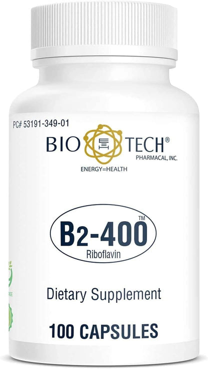 Bio-Tech Pharmacal B2-400, 100 Cápsulas – – Metabolismo energético normal: la riboflavina contribuye al – Image 1