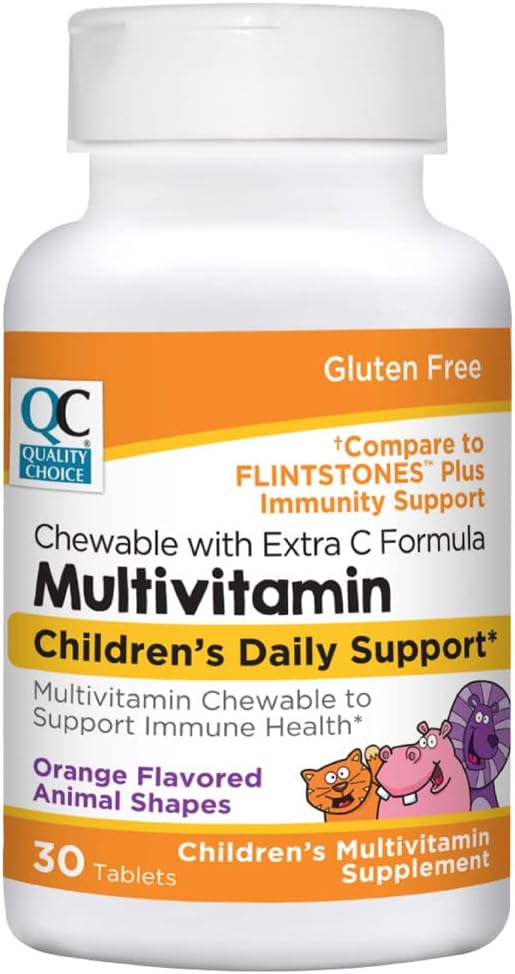 Quality Choice Multivitamínico Infantil Masticable con Vitamina C Extra - 30 Comprimidos con Forma de Animal Sabor Naranja