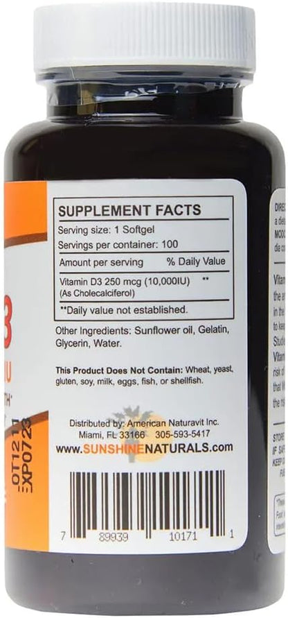 Sunshine Naturals Vitamina D3 10000 UI (250 – El funcionamiento normal de los músculos. – Image 4