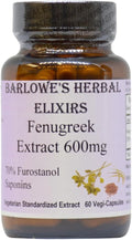 Extracto de Fenogreco Barlowe's Herbal Elixirs | 70% Furostanol Saponinas | 600 mg por Cápsula | 60 Cápsulas Vegetales | Sin OGM | Sin Estearatos | Frasco de Vidrio
