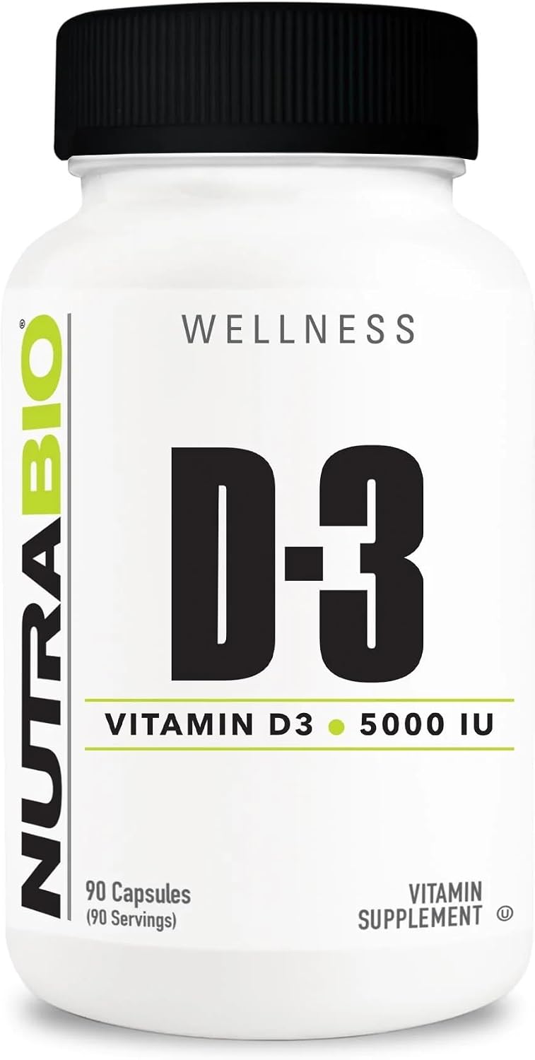 NutraBio Vitamina D3 (5000 UI), Apoyo Inmunológico - 90 Cápsulas Vegetales