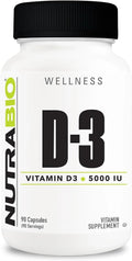 NutraBio Vitamina D3 (5000 UI), Apoyo Inmunológico - 90 Cápsulas Vegetales