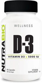 NutraBio Vitamina D3 (5000 UI), Apoyo Inmunológico - 90 Cápsulas Vegetales