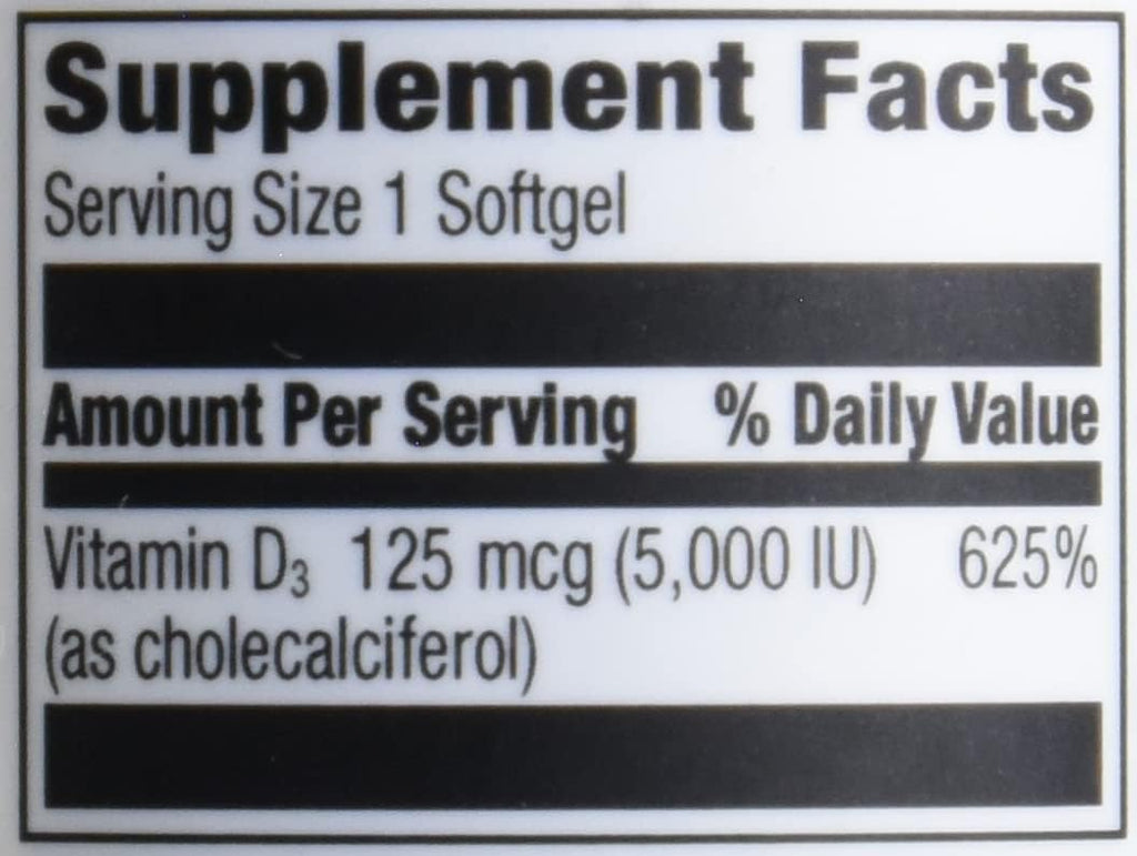 Vitamina D3 5000 IU (125 mcg) - 180 Cápsulas Blandas