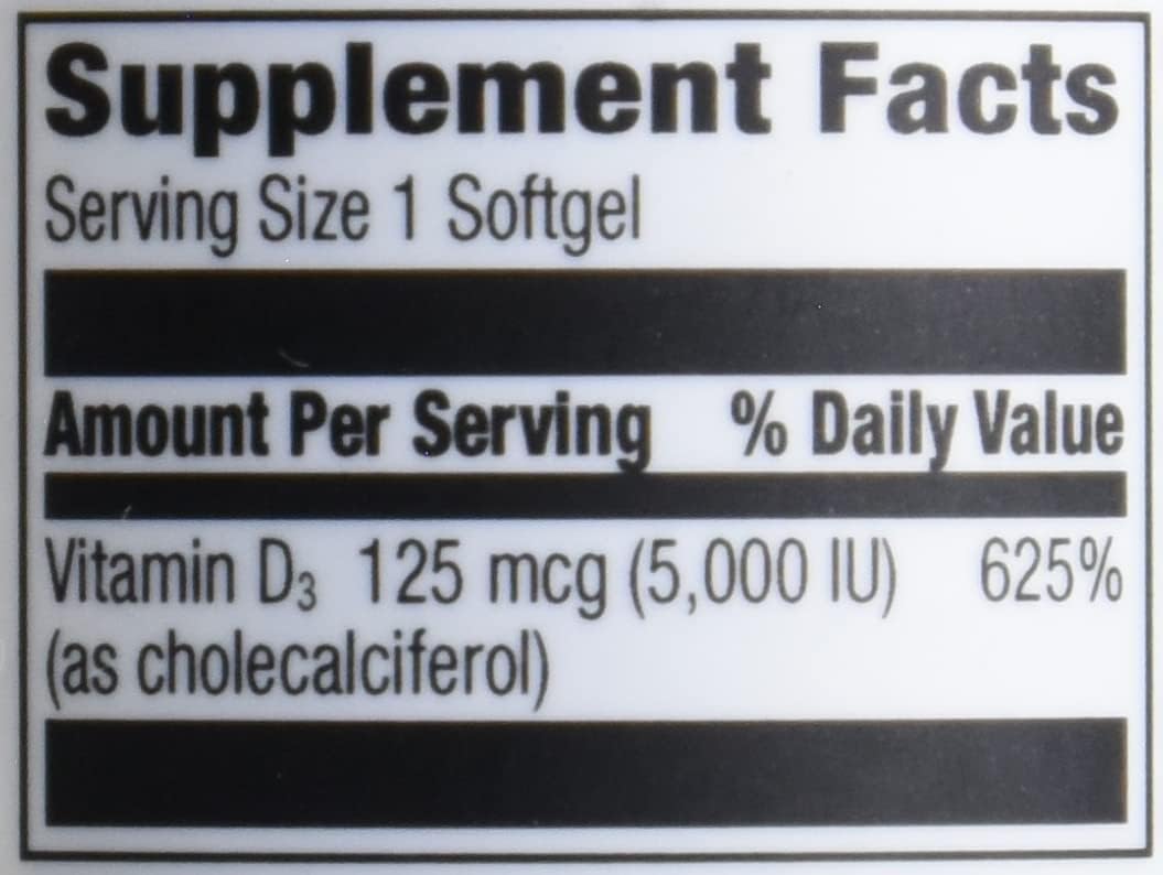 Vitamina D3 5000 IU (125 mcg) - 180 Cápsulas Blandas
