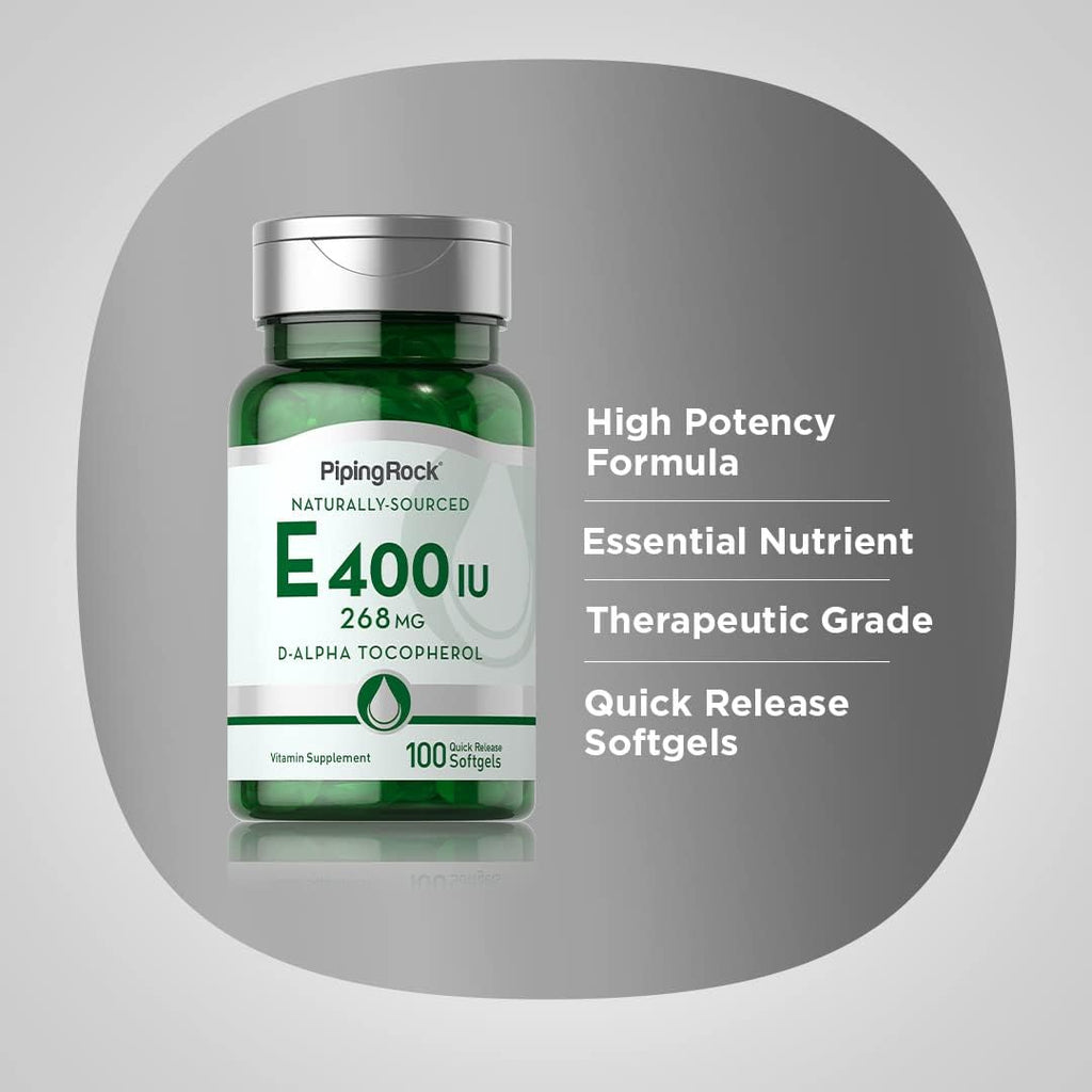 Piping Rock Vitamin E 400 IU Softgel Capsules | 268mg | 100 Pills | D-Alpha Tocopherol | Non-GMO, Gluten Free Supplement
