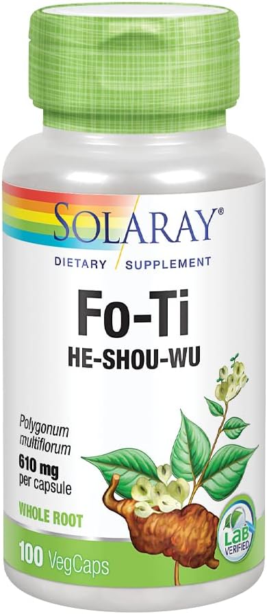 SOLARAY Fo-Ti 610 mg | Apoyo hepático, renal, hormonal y longevidad | Piel, cabello y uñas | Vegano | 100 Cápsulas Vegetales