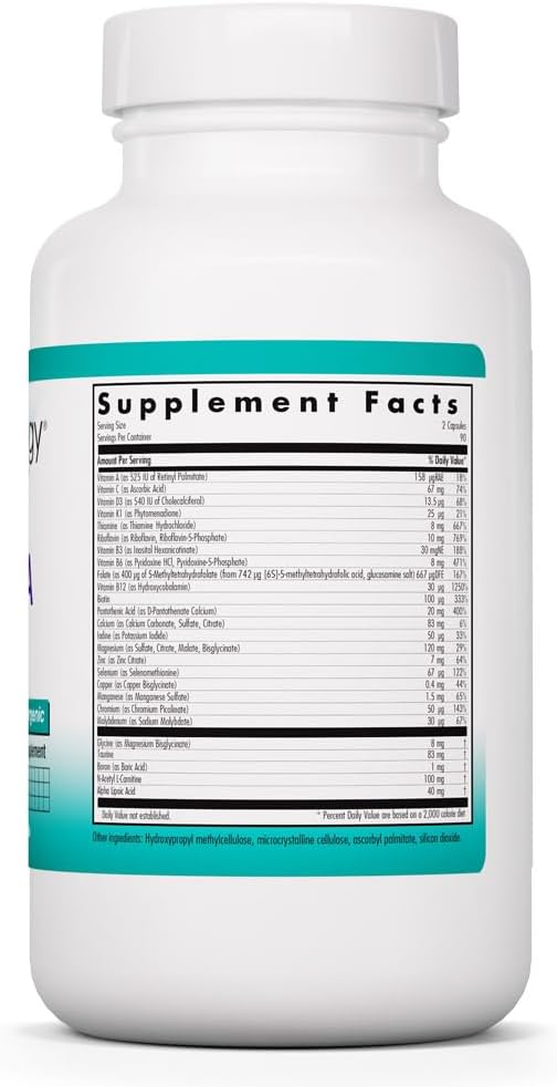 Nutricology MVM-A - Multivitamínico Completo con Minerales - Vitaminas B Activas, Folato, Hierro y Más - 180 Cápsulas