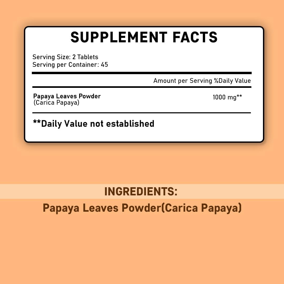 minature Papaya Leaf Tablets 90 Tablets, 1000 mg | 45 Días | Vegano