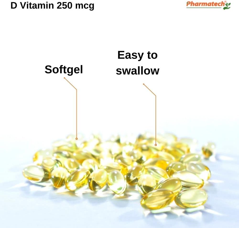 PHARMATECH Vitamina D3 10000 UI, 250 mcg, Alta Potencia, Apoya la Salud del Sistema Inmunológico, Huesos y Músculos, Sin Gluten, Sin Azúcar, No GMO, 250 Cápsulas Blandas