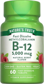 Nature's Truth Metilcobalamina B12 5000mcg Sublingual - Pack de 3 - 180 Comprimidos Sabor Berry