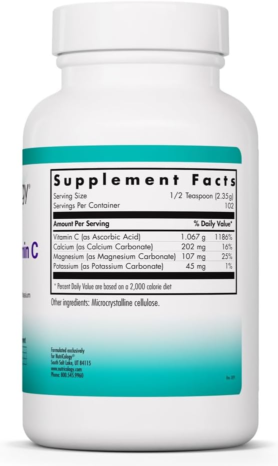 NutriCology Buffered Vitamin C Powder - Vitamina C Tamponada con Minerales - 102 Porciones - 241 g