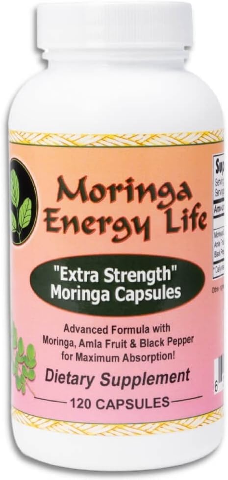 Moringa Extra Strength Cápsulas 120 - Moringa Oleifera, Amla, Pimienta Negra - Vegano, Sin Gluten, No OGM