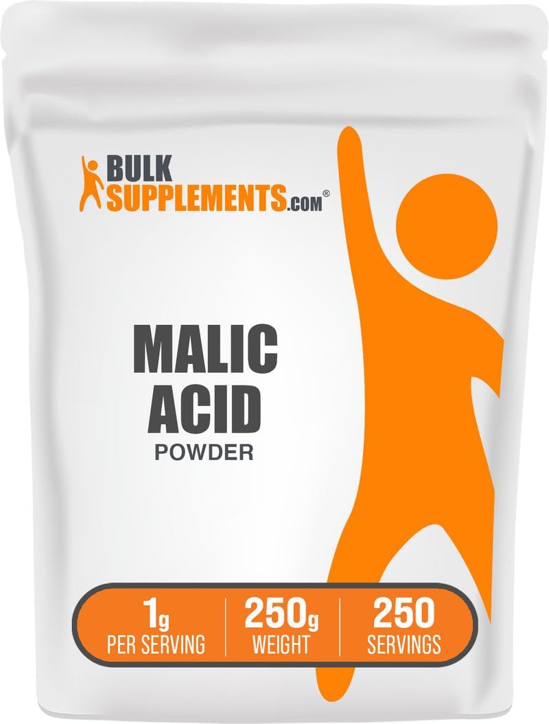 BulkSupplements.com Ácido Málico en Polvo - L-Ácido Málico, Suplemento Alimenticio - Grado Alimentario, Puro y Sin Gluten, 1g por Ración, 100g